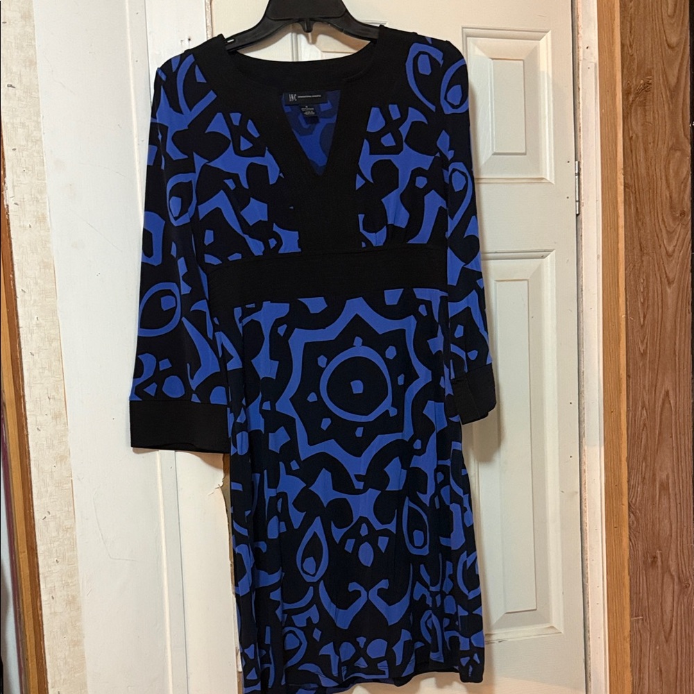INC International Concepts Blue and Black Long Sleeve Dress